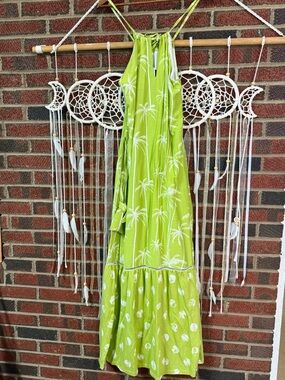 Women’s Lime Green Palm-Print Maxi Dress
